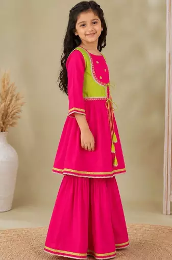 Girls empire thread work pure cotton kurta with sharara