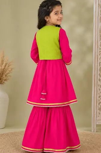 Girls empire thread work pure cotton kurta with sharara