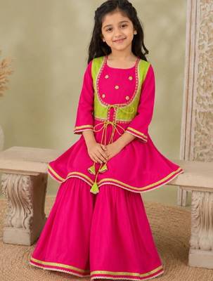 Girls empire thread work pure cotton kurta with sharara 4