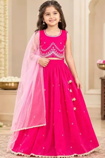 Girls embroidered thread work ready to wear lehenga & blouse with dupatta