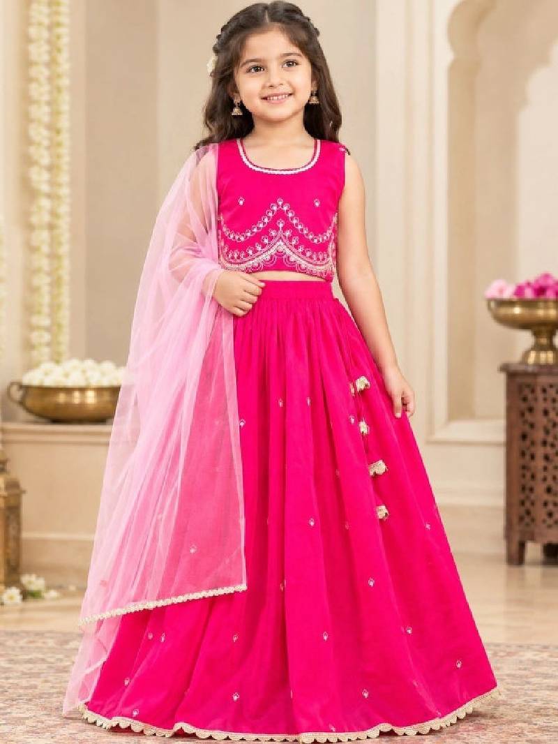 Girls embroidered thread work ready to wear lehenga & blouse with dupatta