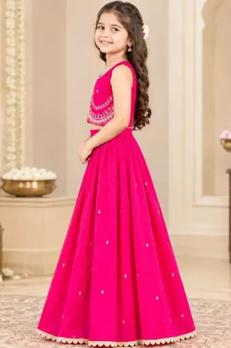 Girls embroidered thread work ready to wear lehenga & blouse with dupatta
