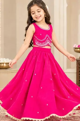 Girls embroidered thread work ready to wear lehenga & blouse with dupatta