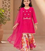Girls floral embroidered chanderi cotton kurta sharara & with dupatta
