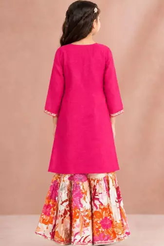 Girls floral embroidered chanderi cotton kurta sharara & with dupatta