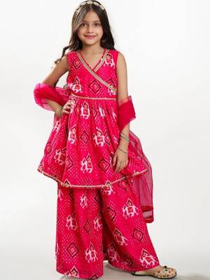 Girls ethnic motifs printed angrakha gotta patti chanderi cotton kurta set 1
