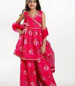 Girls ethnic motifs printed angrakha gotta patti chanderi cotton kurta set