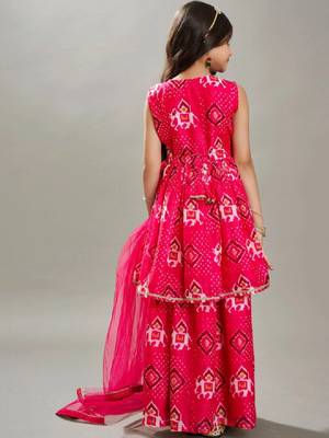 Girls ethnic motifs printed angrakha gotta patti chanderi cotton kurta set 3