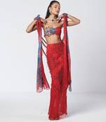 Tabasco red embroidered crepe organza co ord set