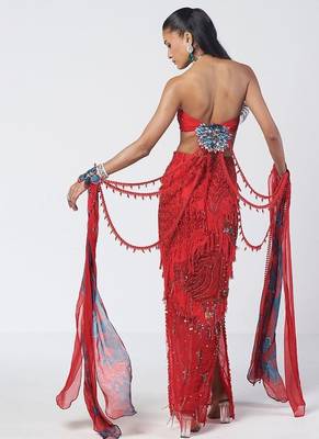 Tabasco red embroidered crepe organza co ord set 3