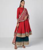 Tabasco red embroidered chanderi silk and net anarkali set