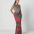 Tabasco red embroidered dupion silk corset and skirt set