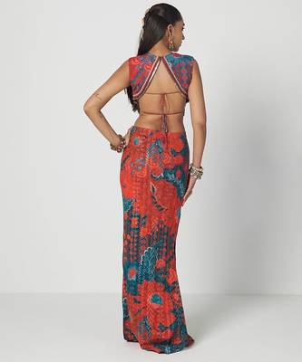 Tabasco red embroidered dupion silk corset and skirt set 3