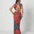 Tabasco red embroidered dupion silk corset and skirt set