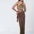 Olive brown embroidered chanderi silk and crepe drape skirt set