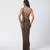 Olive brown embroidered chanderi silk and crepe drape skirt set