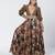 Olive brown embroidered dupion silk and jacquard gown with belt