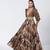Olive brown embroidered dupion silk and jacquard gown with belt