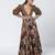 Olive brown embroidered dupion silk and jacquard gown with belt