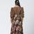 Olive brown embroidered dupion silk and jacquard gown with belt