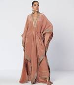 Biscoff peach embroidered crepe kaftan and pant