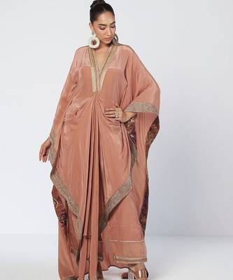 Biscoff peach embroidered crepe kaftan and pant 2