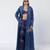 Blue embroidered velvet net and silk chanderi trench coat set