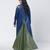 Blue embroidered velvet net and silk chanderi trench coat set
