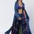 Blue embroidered velvet net and silk chanderi trench coat set