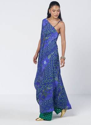 Blue embroidered crepe and georgette jacquard kaftan and salwar set 3