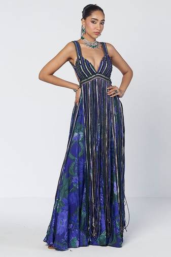 Blue embroidered crepe co ord set