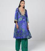 Blue embroidered crepe and georgette jacquard kurta and salwar set