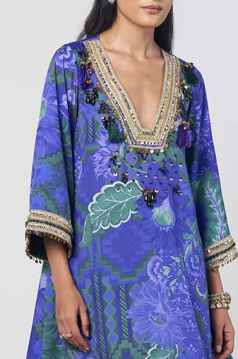 Blue embroidered crepe and georgette jacquard kurta and salwar set