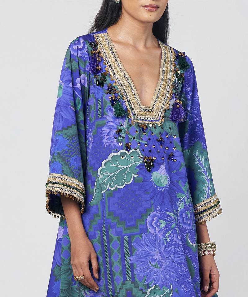 Blue embroidered crepe and georgette jacquard kurta and salwar set