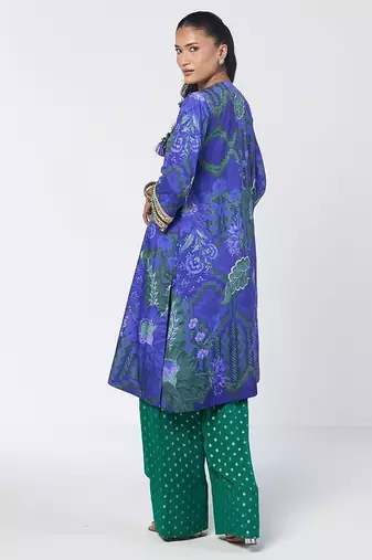 Blue embroidered crepe and georgette jacquard kurta and salwar set