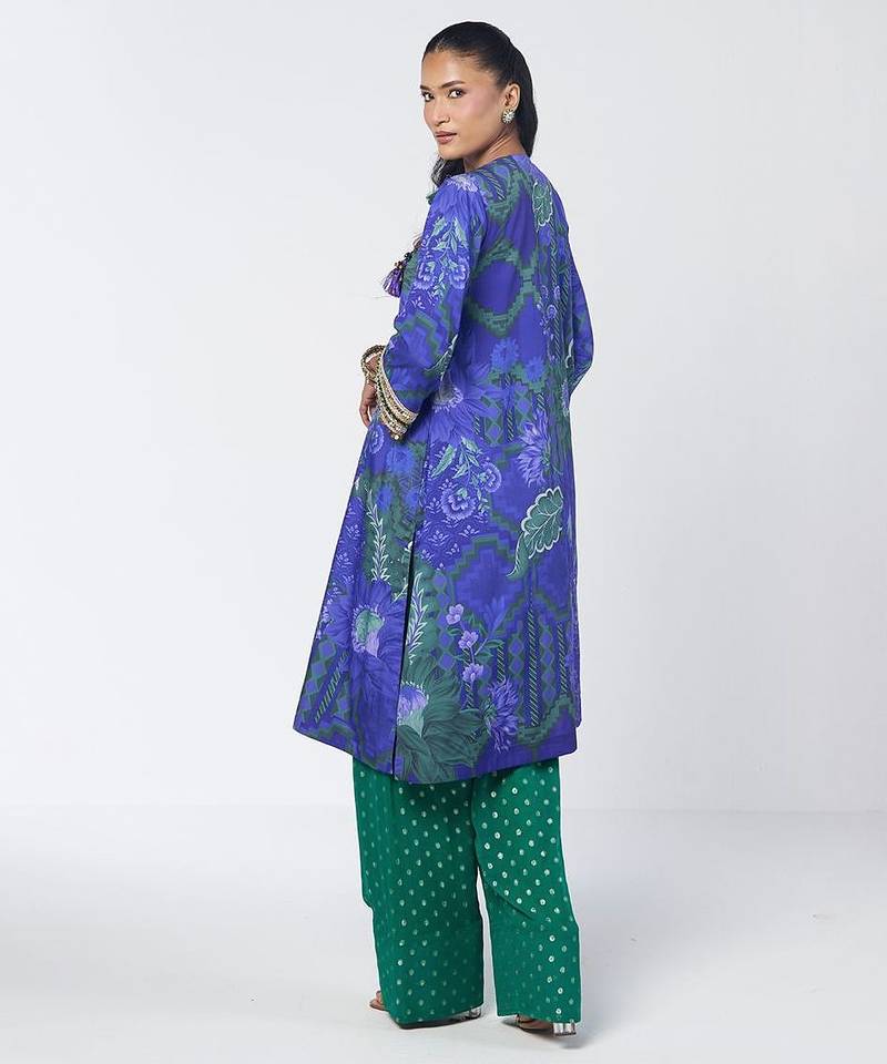 Blue embroidered crepe and georgette jacquard kurta and salwar set