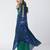 Blue embroidered crepe and georgette jacquard kaftan and salwar set
