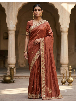 new fancy coffe brown pure crape gota patti work saree 1