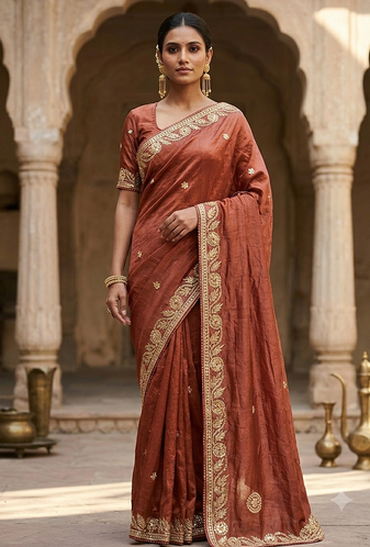 new fancy coffe brown pure crape gota patti work saree