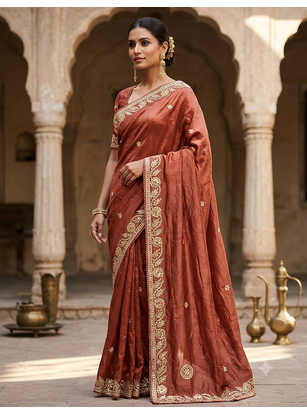 new fancy coffe brown pure crape gota patti work saree 2