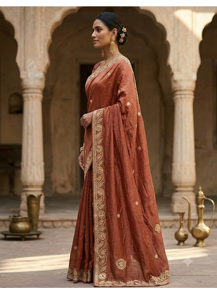 new fancy coffe brown pure crape gota patti work saree 3