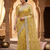 fancy light  mustrard thread with stone handwork saree