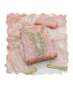 Floral Printed Beads And Stones Organza Unstitched Dress Material 3