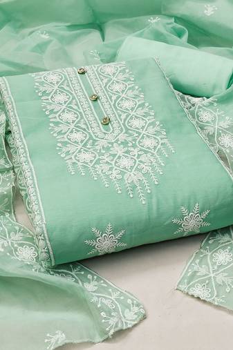 Floral Embroidered Thread Work Unstitched Dress Material