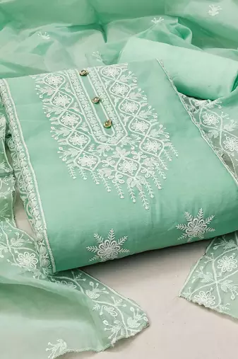Floral Embroidered Thread Work Unstitched Dress Material