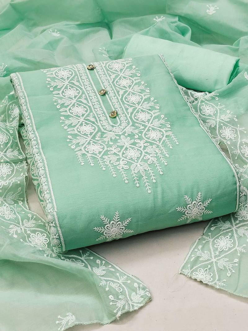 Floral Embroidered Thread Work Unstitched Dress Material