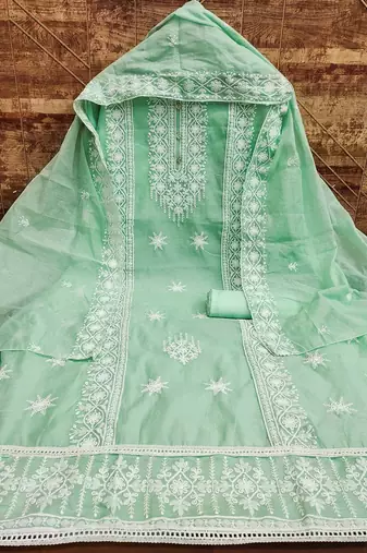 Floral Embroidered Thread Work Unstitched Dress Material