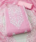 Floral Embroidered Zari Chanderi Cotton Unstitched Dress Material