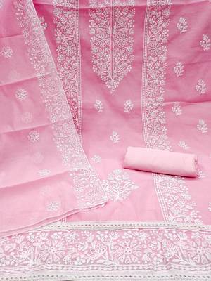 Floral Embroidered Zari Chanderi Cotton Unstitched Dress Material 2