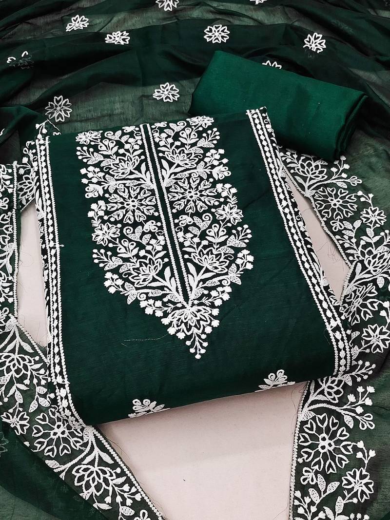 Floral Embroidered Thread Work Unstitched Dress Material